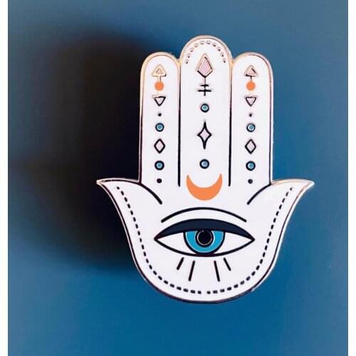 Hamsa Hard Enamel Pin Mystery Lucky Hand Evil Eye Metal Brooch Accessories Cartoon Moon Amulet Badge Jewelry Positivity Gift