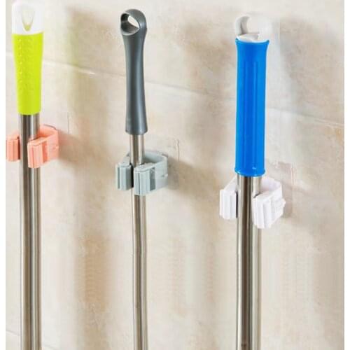 Multifunctional Self-Adhesive Wall Mounted Mop Clip Holder Seamless Broom Hanging Bathroom Bracket Storage Racks Household Tools