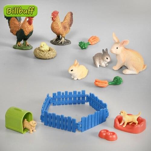 Simulation Poultry Animals Sets Model Dog Cub Chicken Rabbit Hutch Figures Set Farm Figurine Educational Toys For children Gift