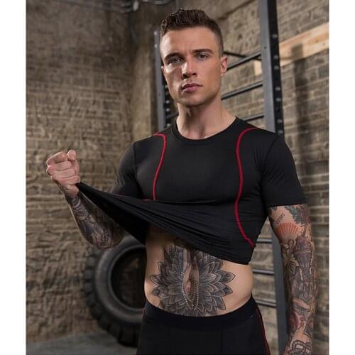 Mens Fitness Short-Sleeved Outdoor Sports T-Shirt Running Training Stretch Tight-Fitting Breathable Quick-Drying Activewear