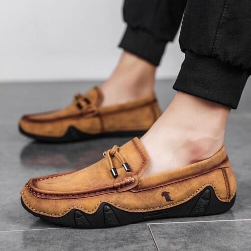 New Leather Autumn Mens Walking Shoes Men Flat Loafers Male Moccasins Outdoor Mens Sneakers Non-Slip Office Dress Driving Shoes