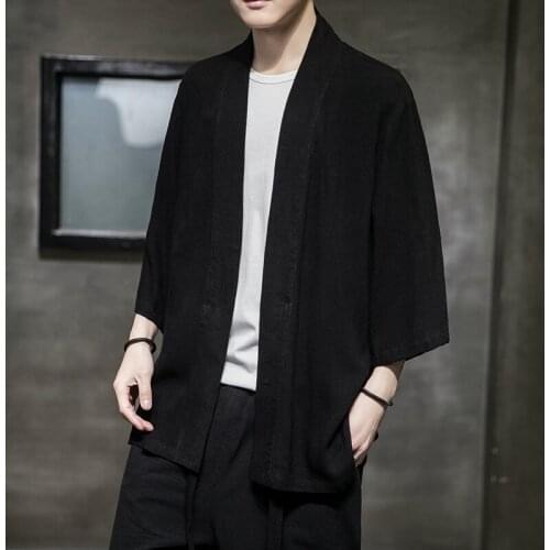 Autumn Mens cloak Chinese Style Cotton Linen Coat Loose Kimono Cardigan Men Solid Color Linen Outerwear Jacket Coats M-5XL