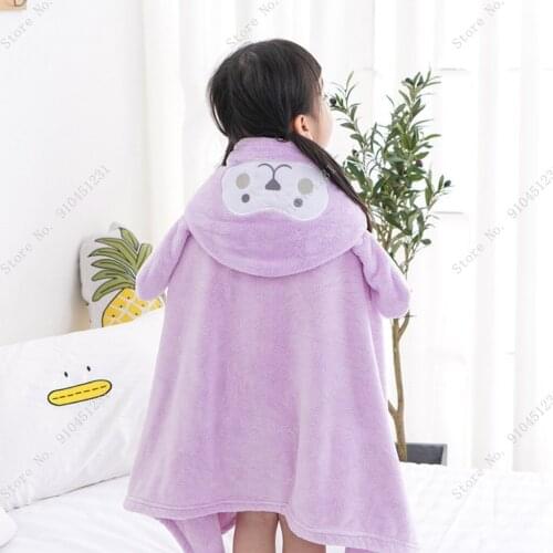 Cartoon Animal Coral fleece Soft comfortable child Wearable Bath Towel for boys girls baby swimming take a shower Cloak Blanket