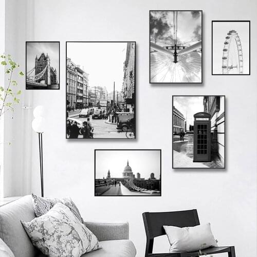 Nordic City Architecture Landscape Wall Art Poster Ferris Wheel Canvas Painting Black White Art Print Modern Pictures Home Decor
