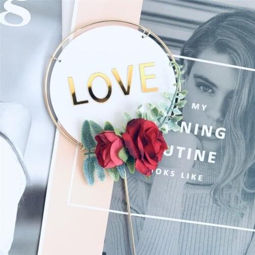 New Wedding Acrylic Cake Topper Love Flowers Garland Metal Cupcake Topper for Wedding Girls Birthday Party Cake Decorations