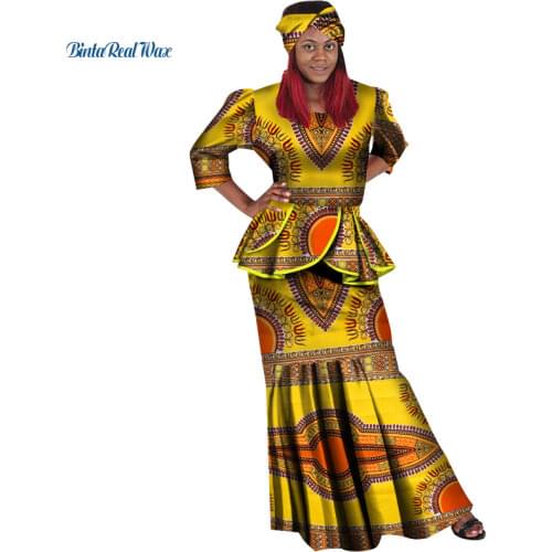 New African Top and Skirts Sets for Women Bazin Riche Traditional African Women Clothing Dashiki 2 Pieces Skirts Sets WY136
