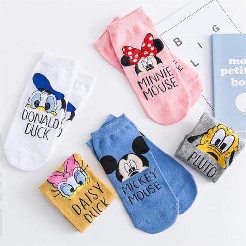 New Disney Mickey Minnie Donald Daisy Pluto Print Funny Cute Cartoon Kitten Short Socks Creative Colorful Low Ankle Socks Women
