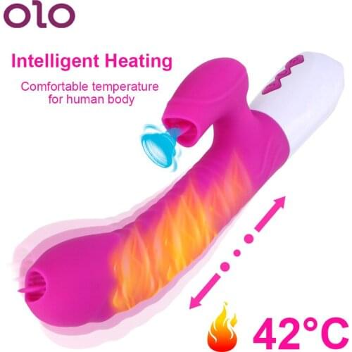 OLO G-Spot Clitoris Stimulator Dildo Vibrator Wand Heatable Telescopic Vibrator Dual Tongue Vibrator Sex Toys for Women