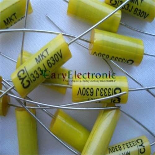 Wholesale 100pcs long leads yellow Axial Polyester Film Capacitors electronics 0.033uF 630V fr tube amp audio free shipping