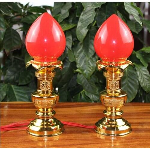 Factory wholesale 2PC crafts painted gold alloy Metal public ight wave electric candle Zhaocai Buddha Temple wishful lucky lamp