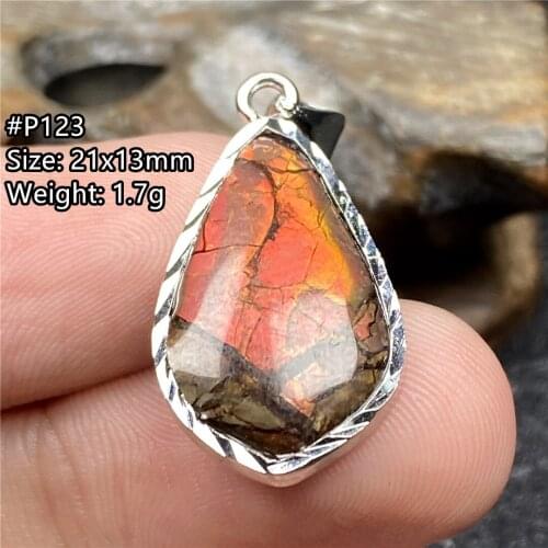 Natural Red Ammonite Ammolite Necklace Pendant Jewelry For Women Men Healing Luck Stone Crystal 21x13mm Beads Silver Gemstone