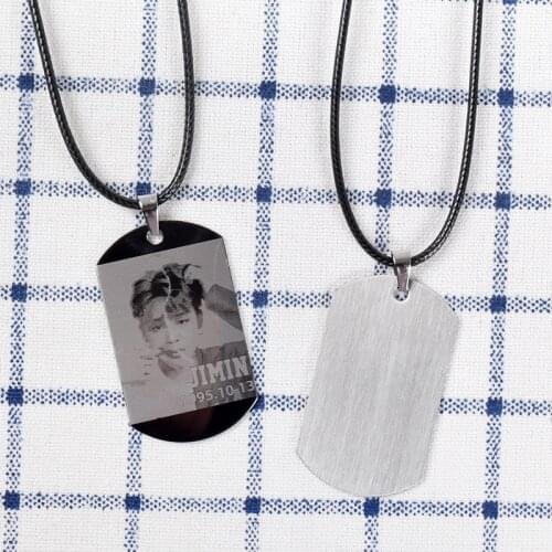 KPOP Necklace Bangtan Boys Jimin JIN J-Hope Suga Stainless Steel Shield Pendant Necklace Leather Chain Men Women Jewelry Collier