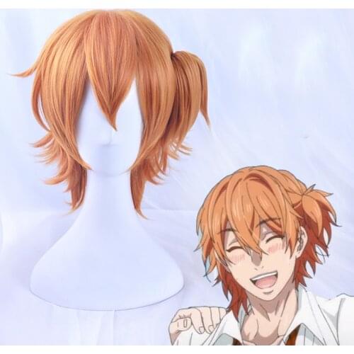 Yarichin Bitch-bu Kyousuke Yaguchi Wigs Short Orange Clip Ponytail Role Play Heat Resistant Synthetic Hair Cosplay Wig + Wig Cap