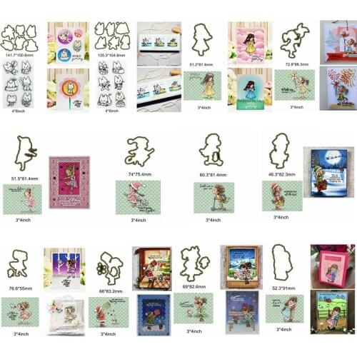 Cartoon Mix Cute Animals Boys & Girls Merry Christmas Cat Metal Cutting Dies Match Clear Silicone Stamps Scrapbook Cards Craft