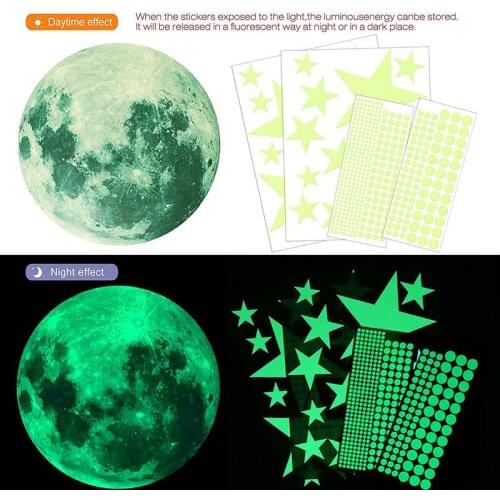 Luminous Moon Dots Stars Stickers Wall Ceiling Decal Murals for Kids Adults Home Bedroom Living Room Decoration JW