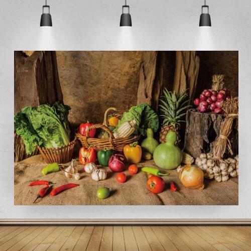 Fresh Squeezed Fruits Theme Backdrop Pepper Onion Wooden Boxes Decoration Backdrop for Newborn Baby Photoshoot Props Banners