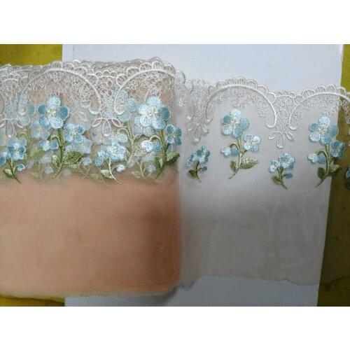 10Yards Handmade Floral Embroidered Tulle Lace Trim 19cm Wide Fabric Ribbon Applique for Sewing Crafts Bridal Dress