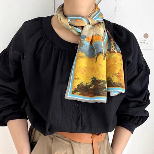 2021 spring Korean version of all-match women scarf silk hand-feel double-sided printing scarf thin section scarf 15x150cm