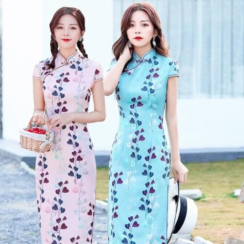 Spring Summer 2020 Improved Cheongsam Daily Fashion Look Thin Long Cheongsam Dress Traditional Chinese Women Qipao Dresses 치파오