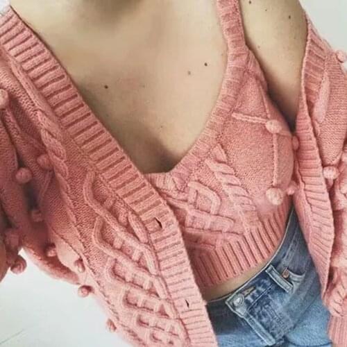 Foridol Knitted Twist Vintage Cropped Cardigans Women Spring Autumn Sweater Short Pink Cardigan 2020 New Cardigan Sets