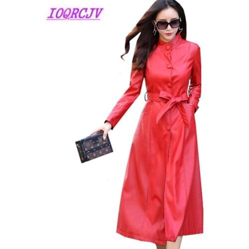 High-end Leather clothing Autumn and Winter Womens Long section Leather jacket Vogue Belt Add Cotton Coat Plus size 5XL B036