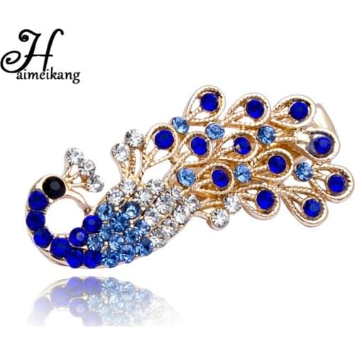 Haimeikang New Fashion Women Girl Colorful Shiny Crystal Rhinestones Peacock Hairpin Hair Clip Barrette Bridal Hair Jewelry