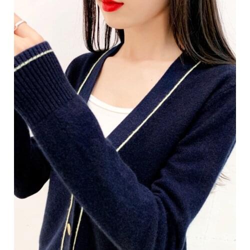 2020 Autumn winter New Womens Sweater 100% Wool V-neck Cardigan Fashion Colors Female Knitted Classic Sweater Cardigans Solid