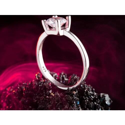 Women Silver Round Solitaire Round Rose Zircon Gemstone Bridal Ring Wedding Engagement Gifts 925K Silver