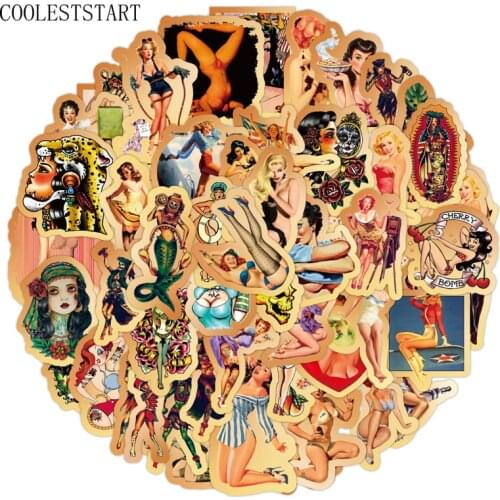 10/50Pcs/pack Retro Tattoo Girl Pin Up Sticker Personality Vinyl Decal Sticker DIY Laptop Motorcycle Skateboard Luggage Suitcase