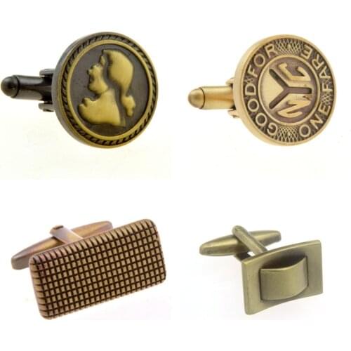 10pairs/lot Vintage Bronze Icon Image/Checker Pattern Cufflinks Retro Style Cuff Links Mens Jewelry Wholesale