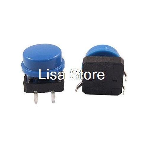 Nice Quality 20pcs/lots 4 Pin DIP Plastic Cap Blue Switch Momentary Tact Push Button Through Hole 12x12x12mm Switch
