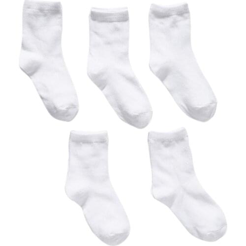 5 Pairs Kids Pure White Sock Baby Boy Girl Solid Breathable Cotton Sport Spring