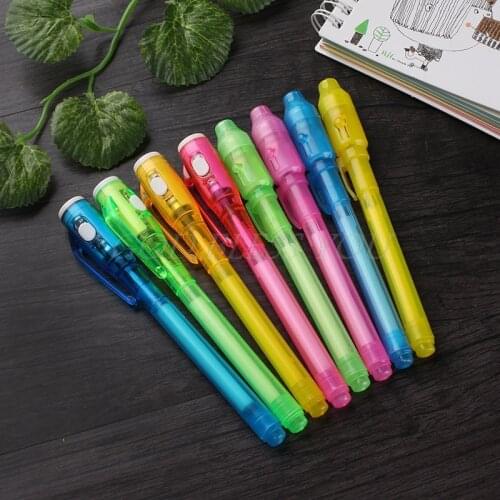 5PCS/Lot Fashion 2 In 1 Magic UV Black Light Creative Combo Stationery Invisible Ink Pen Stationery Drop Shipping