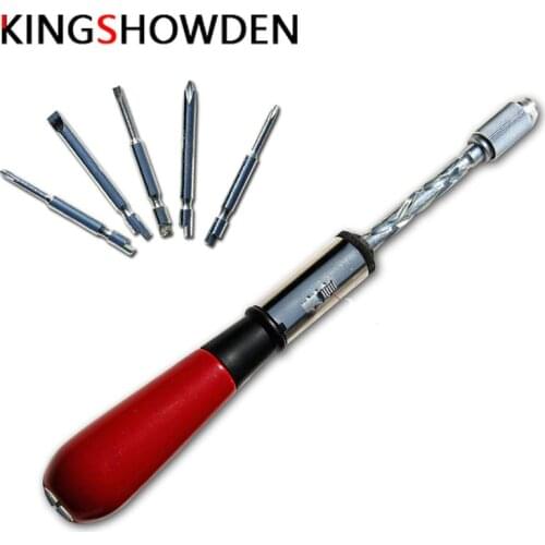 6PCS 260MM Spiral Screw Driver Hand Pressing Ratchet Screwdriver with Slotted and Phillips Screwdriver Bits