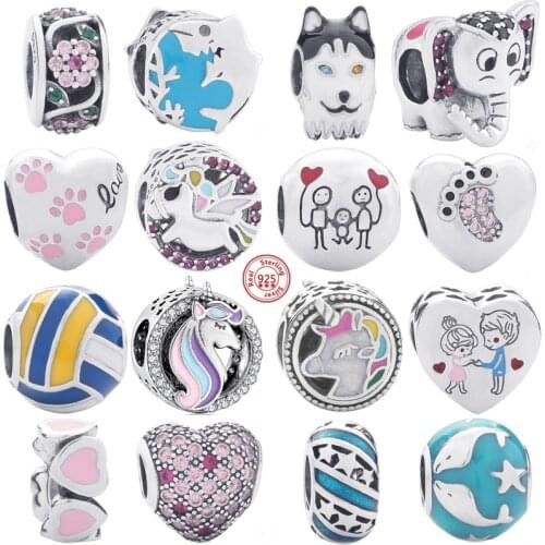 925 Sterling Silver Coffee Fox Owl Horse Apple Freehand Heart Clip Charm Bead Fit Original Pandora Bracelet DIY Jewelry Women