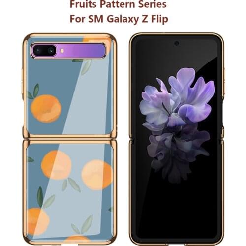 Phone Cover For Samsung Galaxy Z Flip 5G Case Plating Tempered Glass Fruit Pattern Luxury New Fashion Thin Shockproof Protective