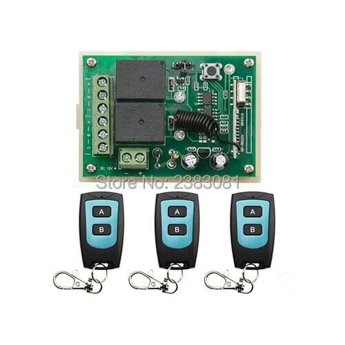 DC12V 2CH RF Wireless Remote Control System teleswitch 3Transmitter and 1receiver universal gate remote control radio receiver