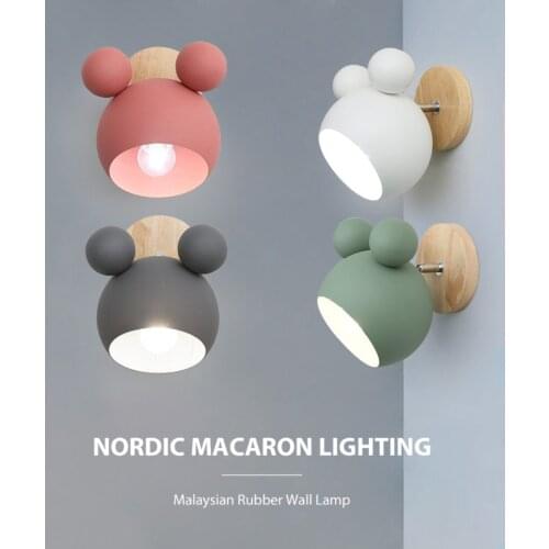 Nordic Style Wooden Wall Lamps Living Room Kids Bedroom Study Sconces Reading Bedside Lighting Cute Wall Lamps Without E27 Bulb
