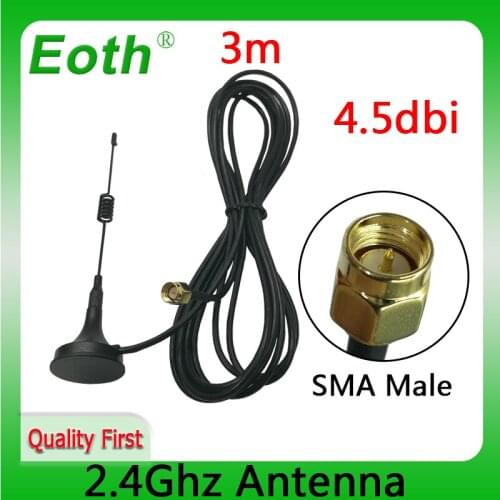 2.4Ghz Antenna Wifi 4.5dbi SMA Male Connector magnetic base 2.4G antena wi fi antenne 3m extension cable for wifi router