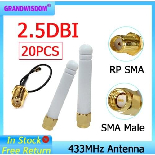 20pcs 433MHz lora Antenna 2.5dbi IOT Male Connector folding 433 mhz antena directional antenne + 21cm RP-SMA/u.FL Pigtail Cable