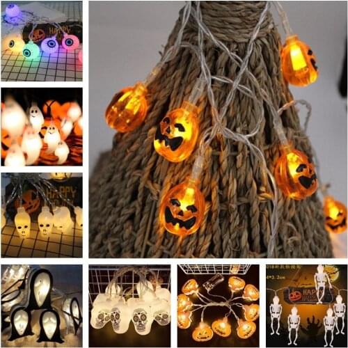 Halloween Lights Pumpkin Skull Led String Lights Garland Decorations for Home Outdoor Battery Powered Holiday Party Lights Decor