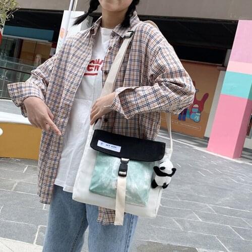 PURFAY Canvas Women Shoulder Bag Cotton Shopper Bag Eco Reusable Shopping Bag Phone Pocket Cloth Messenger Bag
