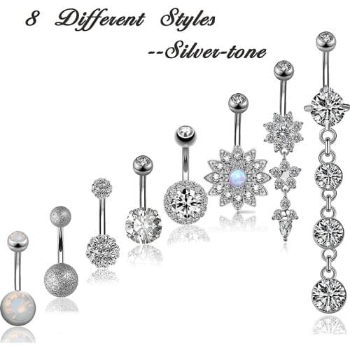 1pc Belly Button Rings 8 Styles Surgical Steel Navel Piercing Opal Dangled 14g Woman Body Jewelry Barbell Drop Ombligo