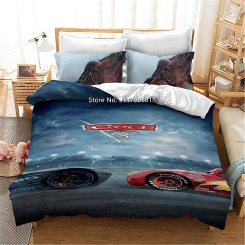 Disney Animation Lightning McQueen Car Bedding Set 3D Printed Duvet Quilt Cover Pillowcase Children Boy Car Bedroom Decoration
