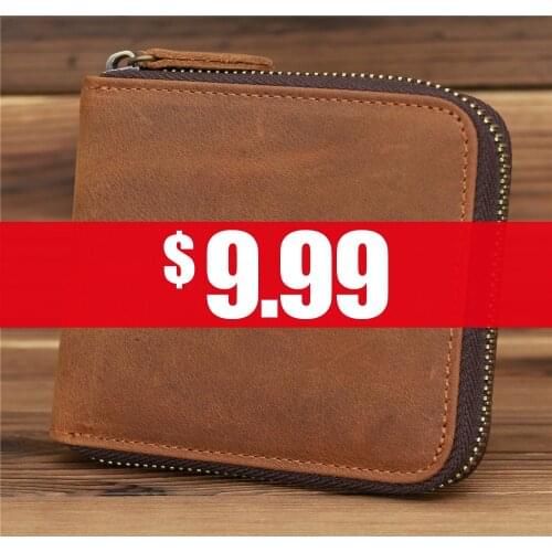 Genuine Leather Zipper Wallet for Men Money Short Purse Credit Card Holder Cash Coin Pocket Male Large Solid Standard Wallets