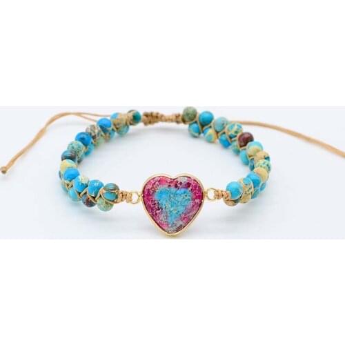 Love Shape Natural Stone Bracelet Emperor Stone Friendship Bracelet Handmade Bracelet Gifts for Lover