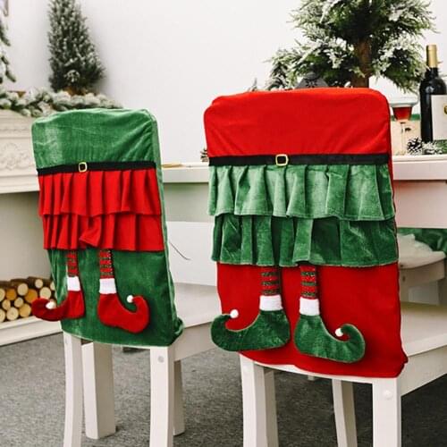 Cute Flannel Elves Skirt Dining Seat Cover Christmas Decorations Party Supplies