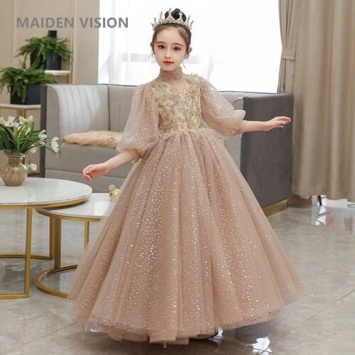 Gold Sequins Kids Dresses For Party Wedding Dress Children Pageant GownTulle Princess Dress for Girls Toddler Girl Clothing