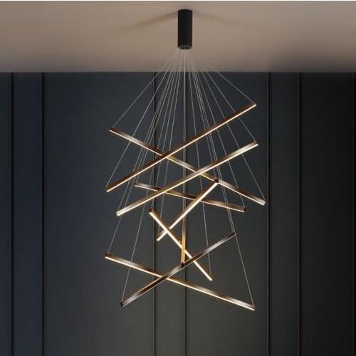 Loft ceiling chandelier staircase led Line lamps living dining room nordic Pendant light Modern suspension Bedroom decorative