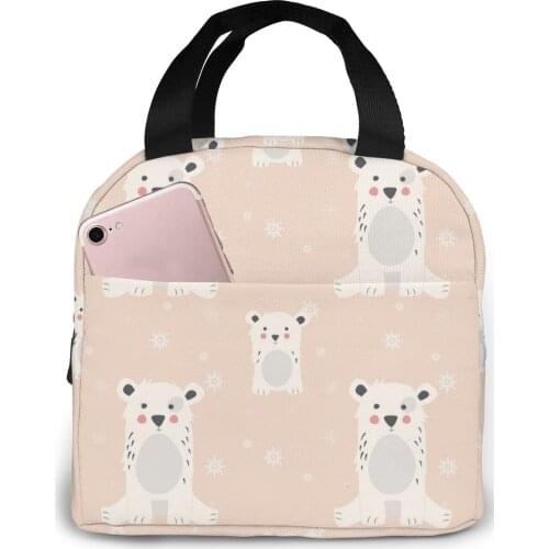 Lunch Bag Cartoon Bear Print Thermal Insulated Lunch Box Tote Cooler Bag Bento Pouch Lunch Container Food Storage Bag